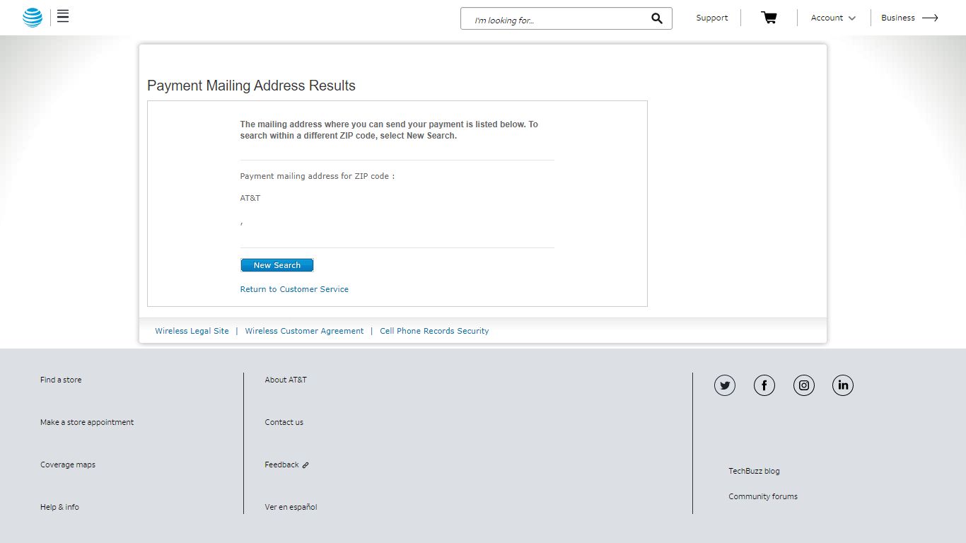 Payment Mailing Address Results - AT&T